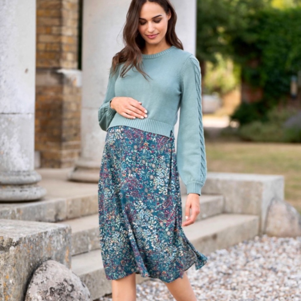 Seraphine Teal and Floral Maternity Dress